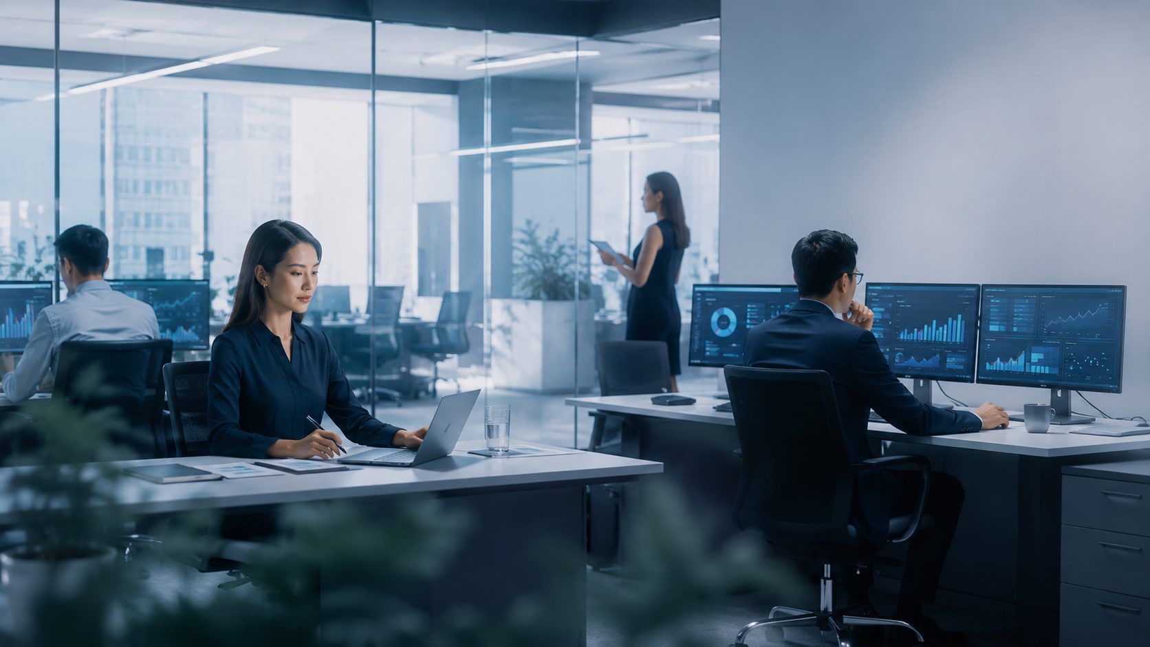 Auxilium analysts working with data dashboards