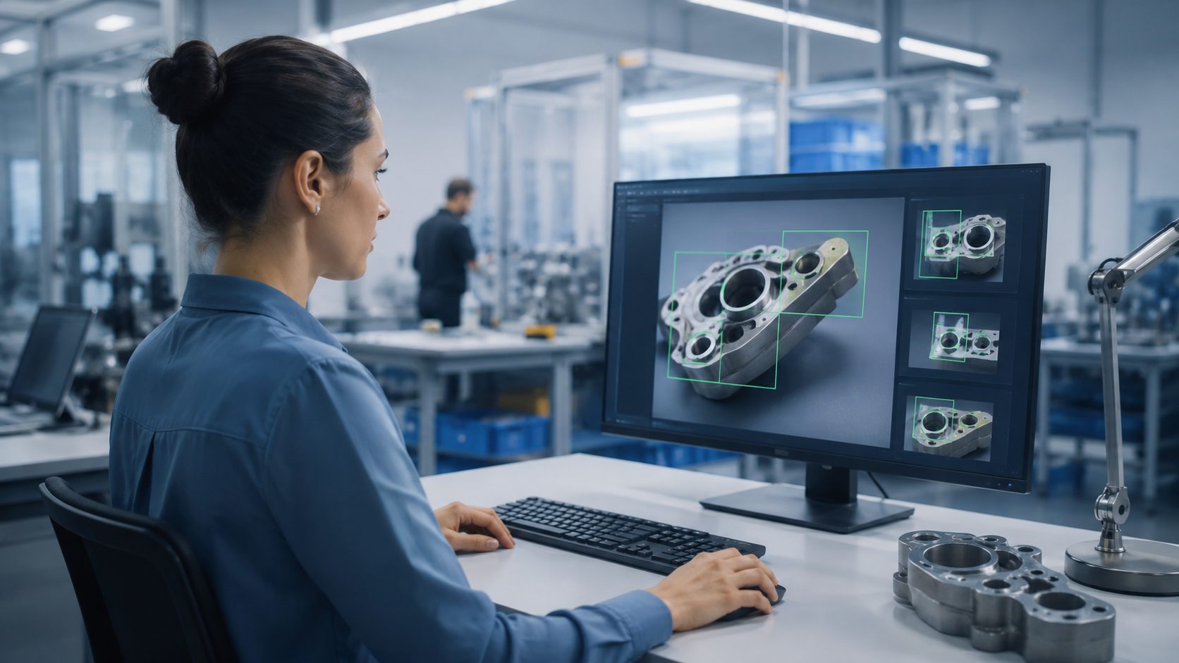 Computer vision system inspecting a manufactured part